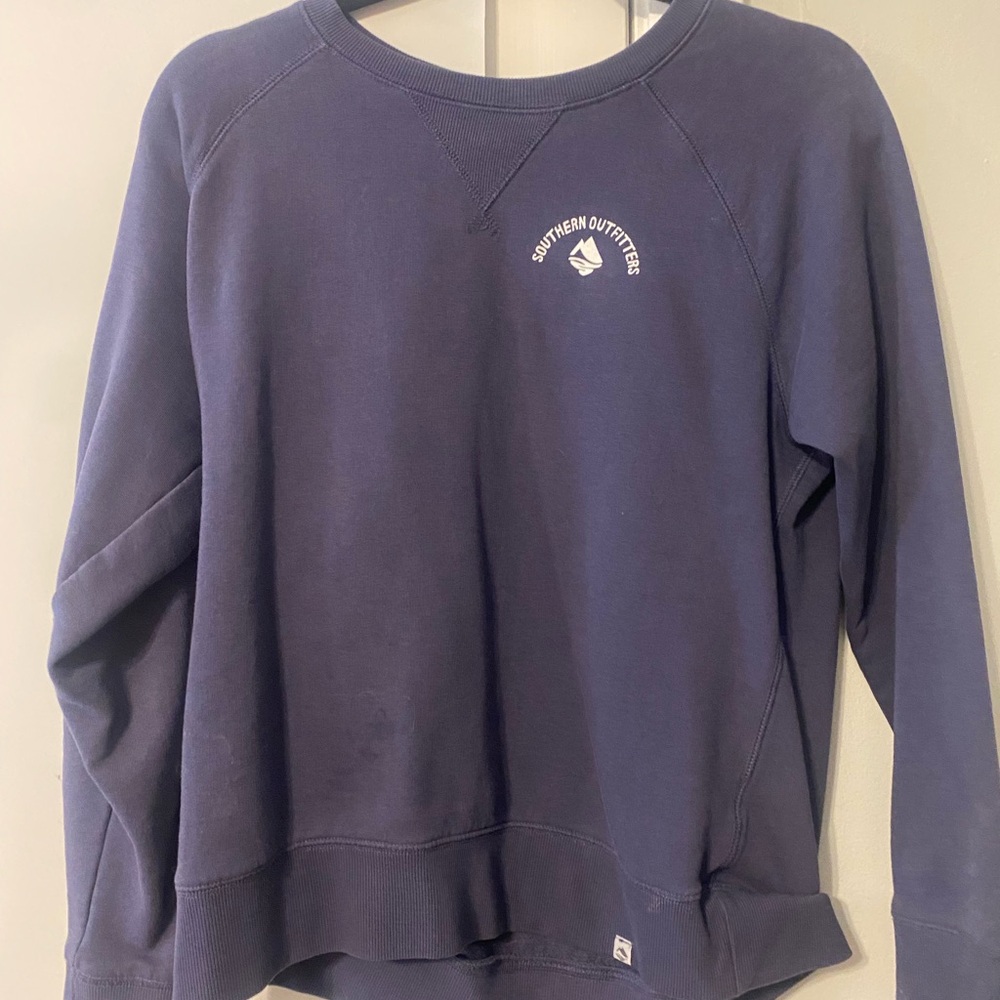 Blue Crew Neck Sweater with Ribbed Cuffs